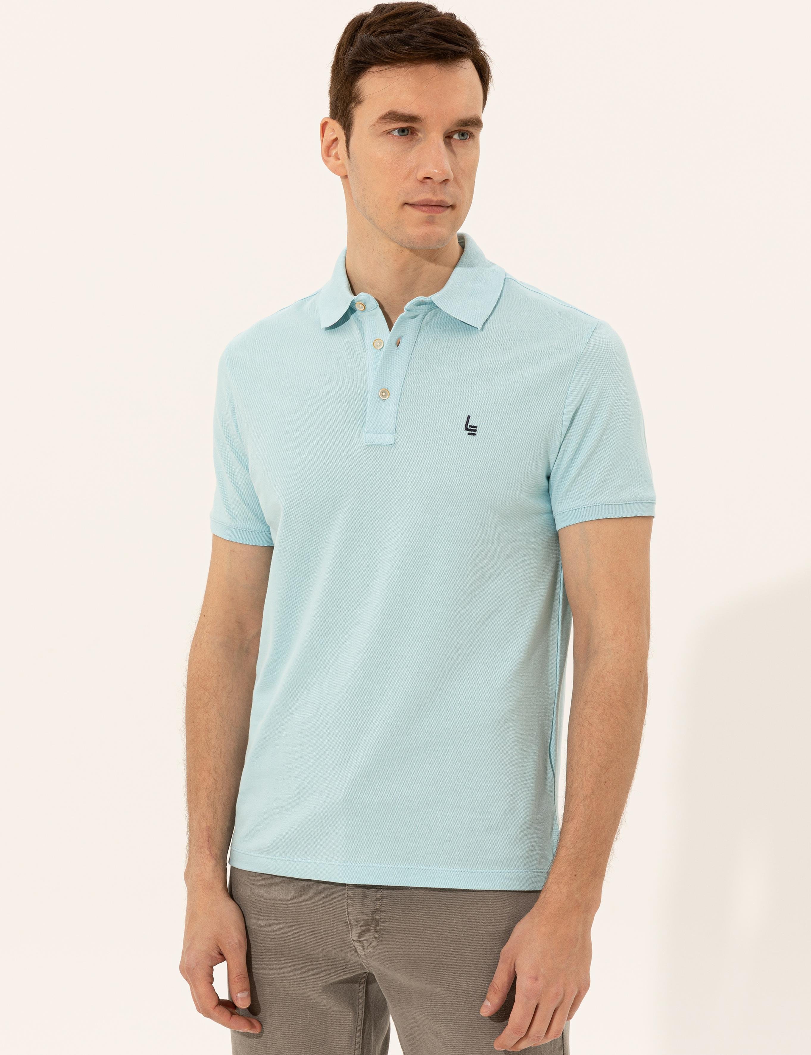 Açık Mavi Polo Yaka Slim Fit Basic T-Shirt