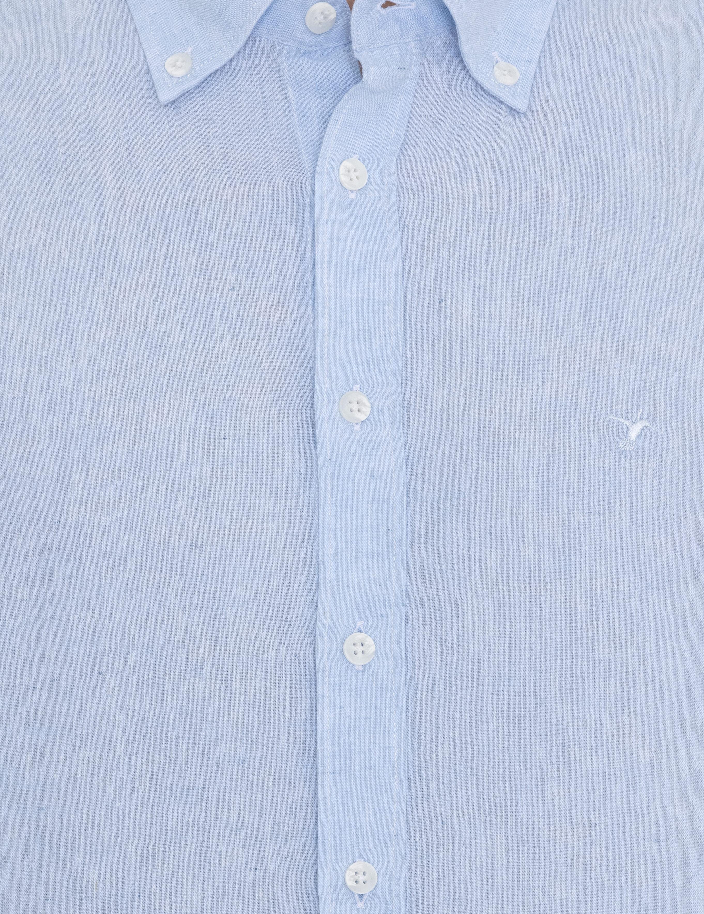 Açık Mavi Keten Karışımlı Slim Fit Uzun Kollu Gömlek