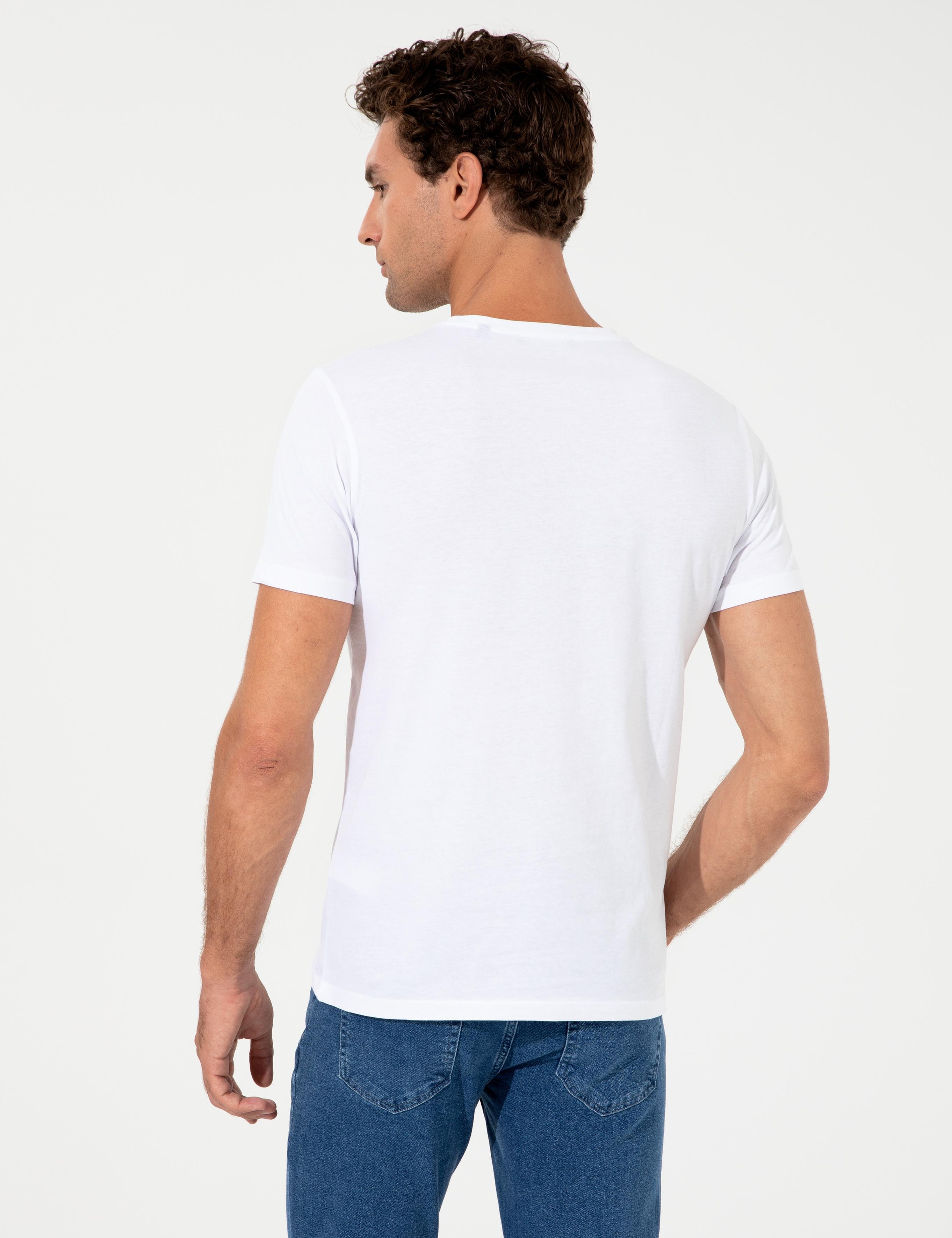 Beyaz Bisiklet Yaka Slim Fit Basic T-Shirt - 50239832007