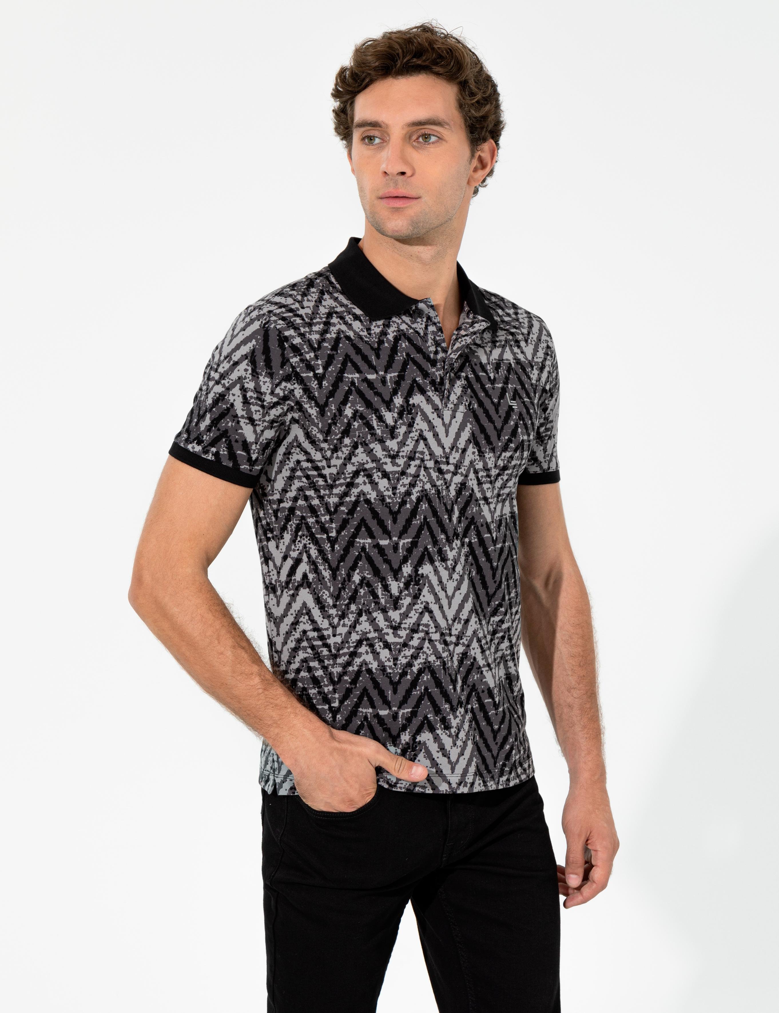 Siyah Polo Yaka Slim Fit T-Shirt - 50259095009