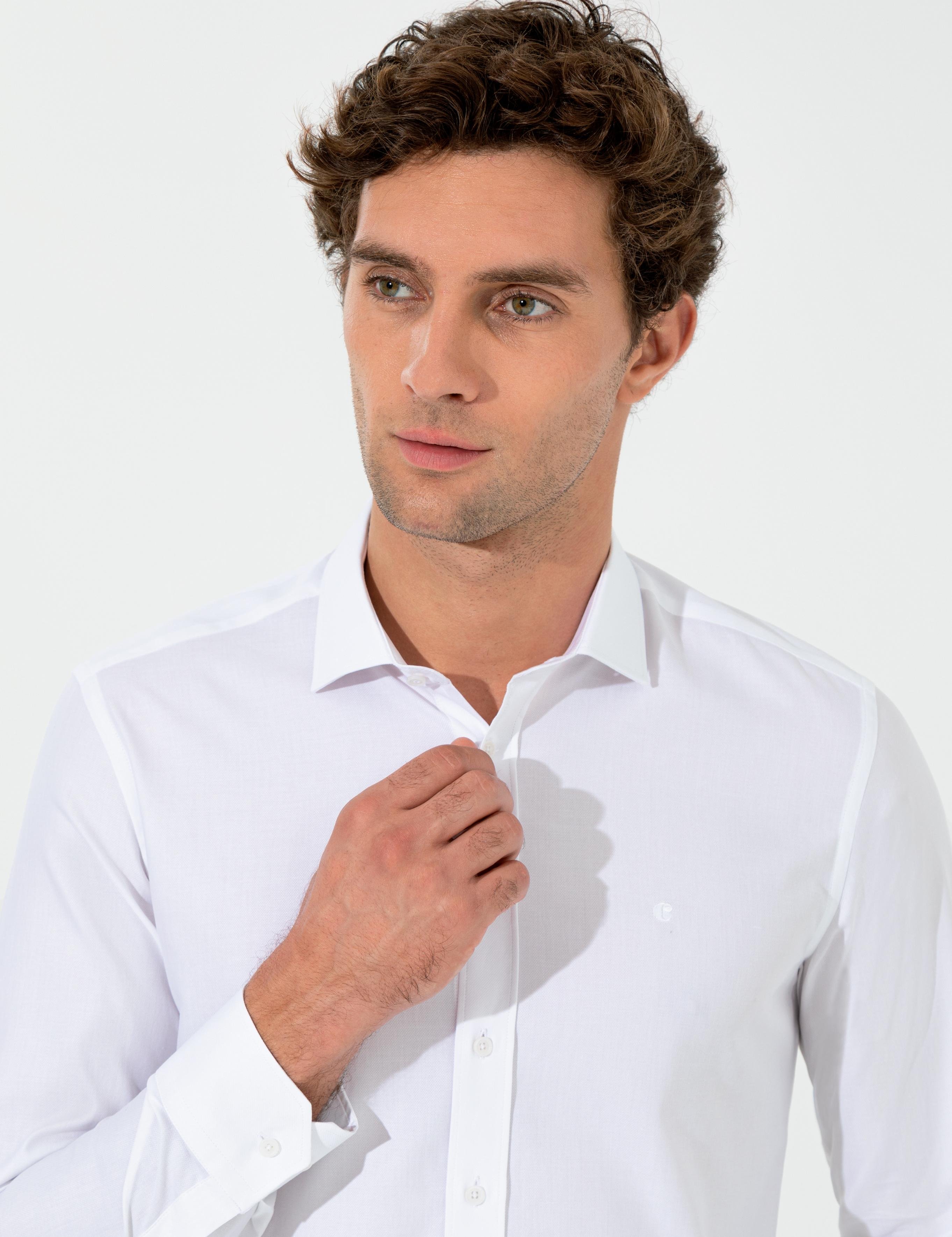 Beyaz Slim Fit Uzun Kollu Basic Gömlek - 50261182011