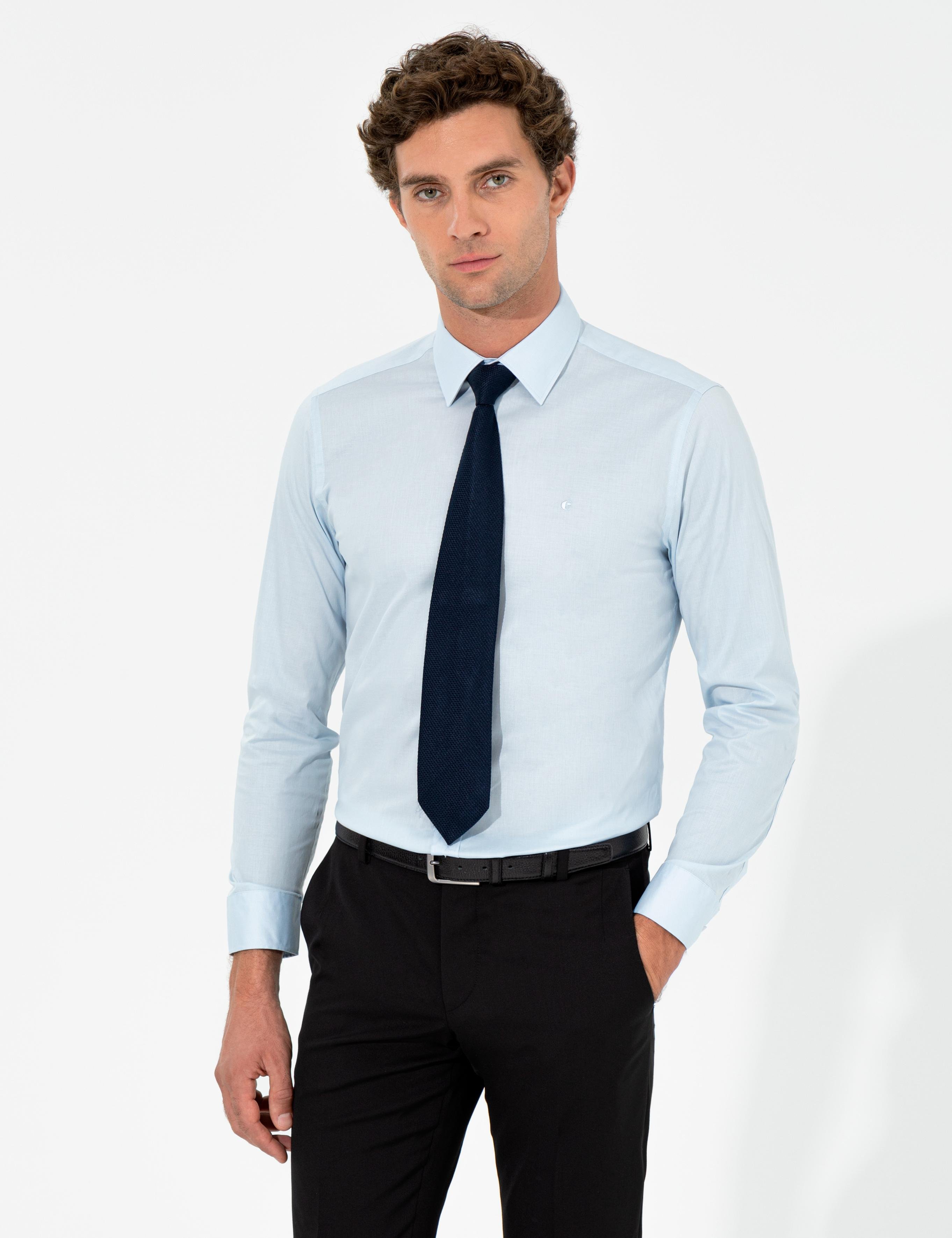 Açık Mavi Slim Fit Uzun Kollu Basic Gömlek - 50259791025