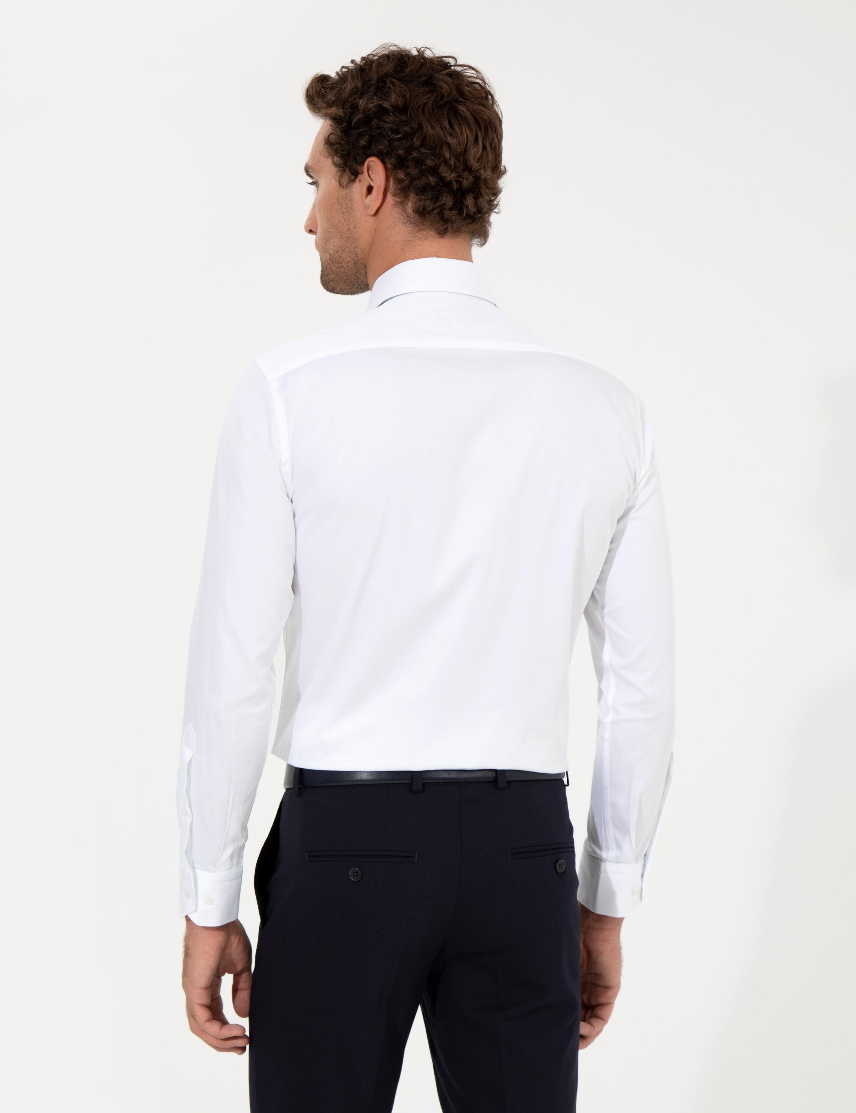 Beyaz Slim Fit Uzun Kollu Basic Gömlek