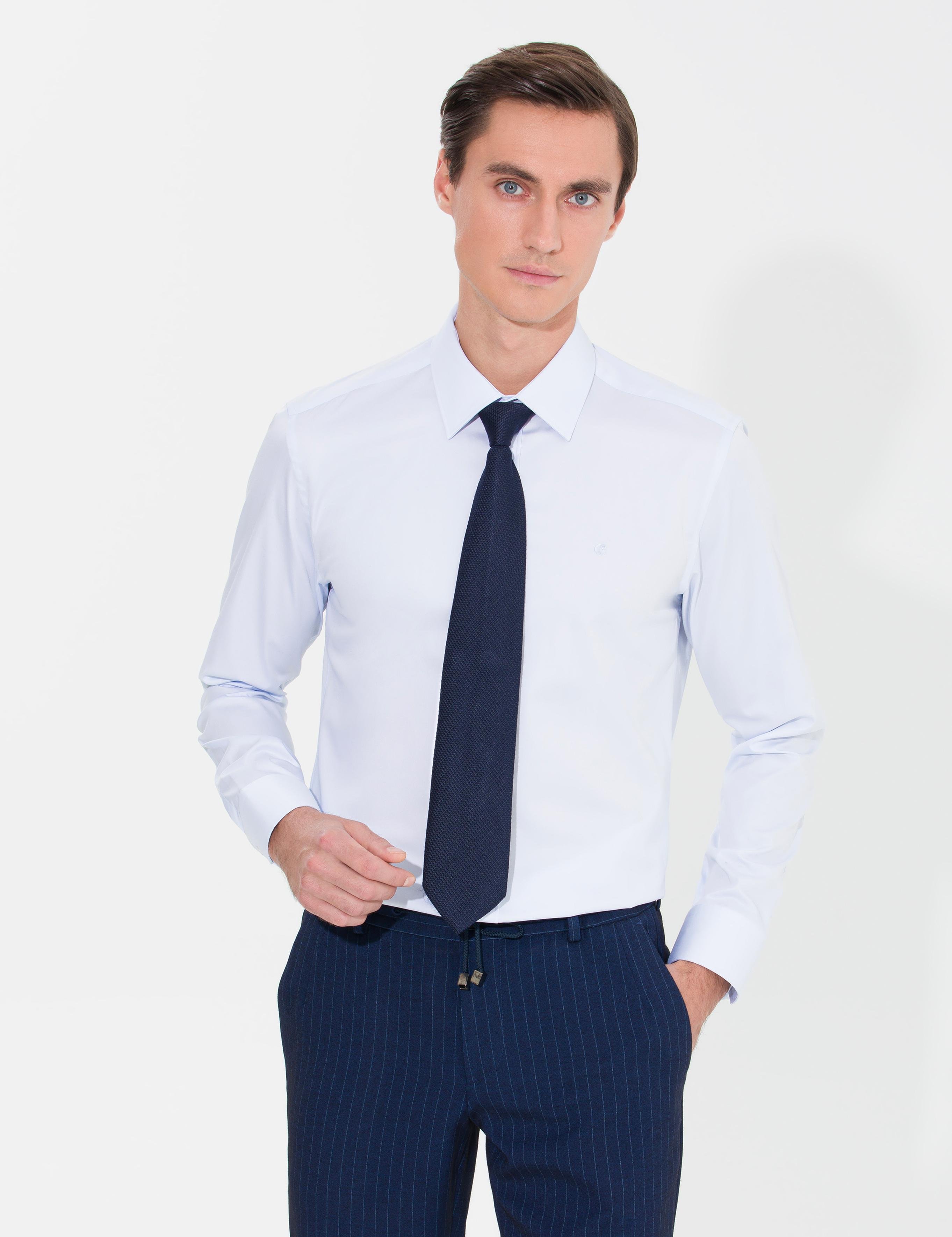 Açık Mavi Slim Fit Uzun Kollu Basic Gömlek - 50268503021