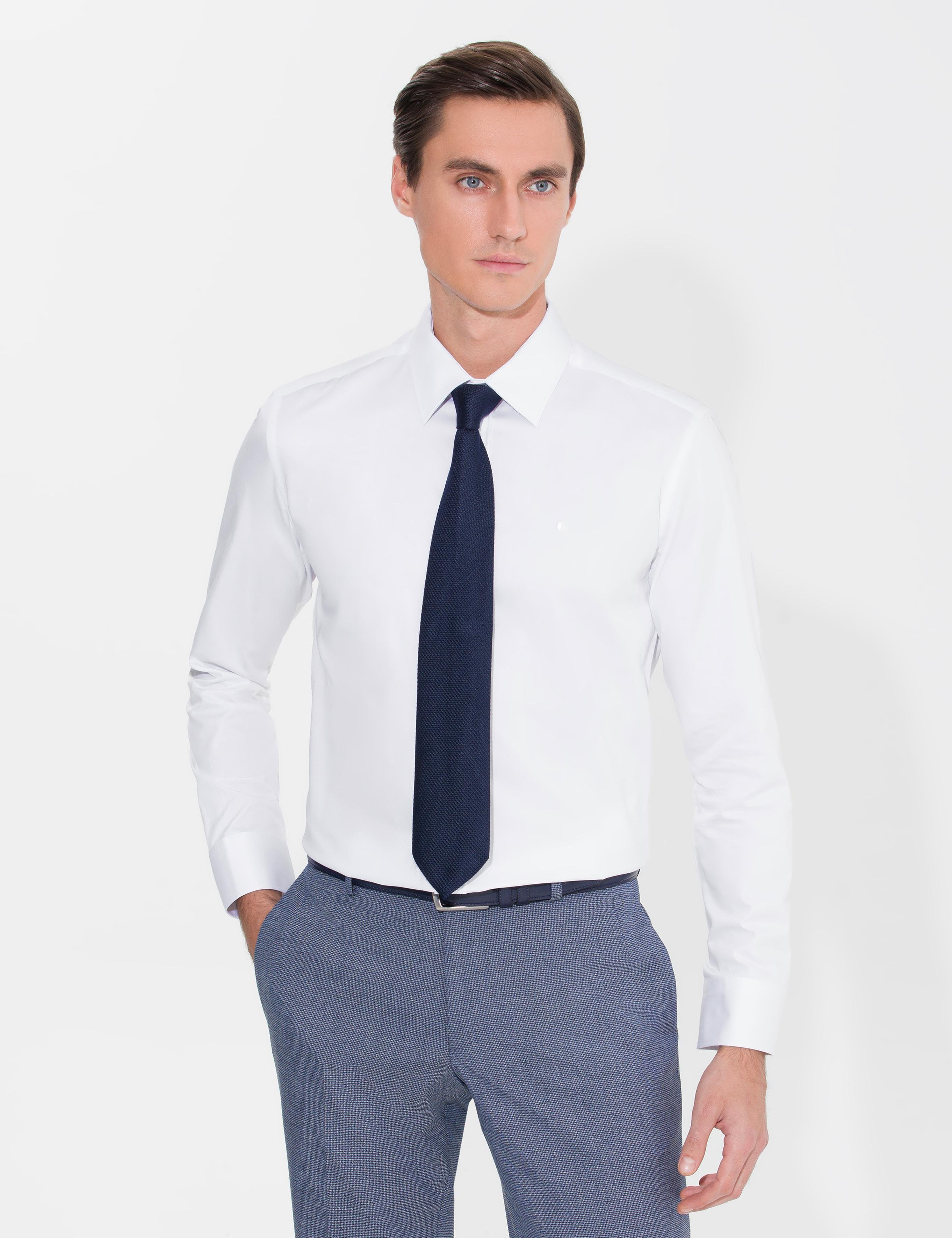 Beyaz Slim Fit Uzun Kollu Basic Gömlek - 50268503005