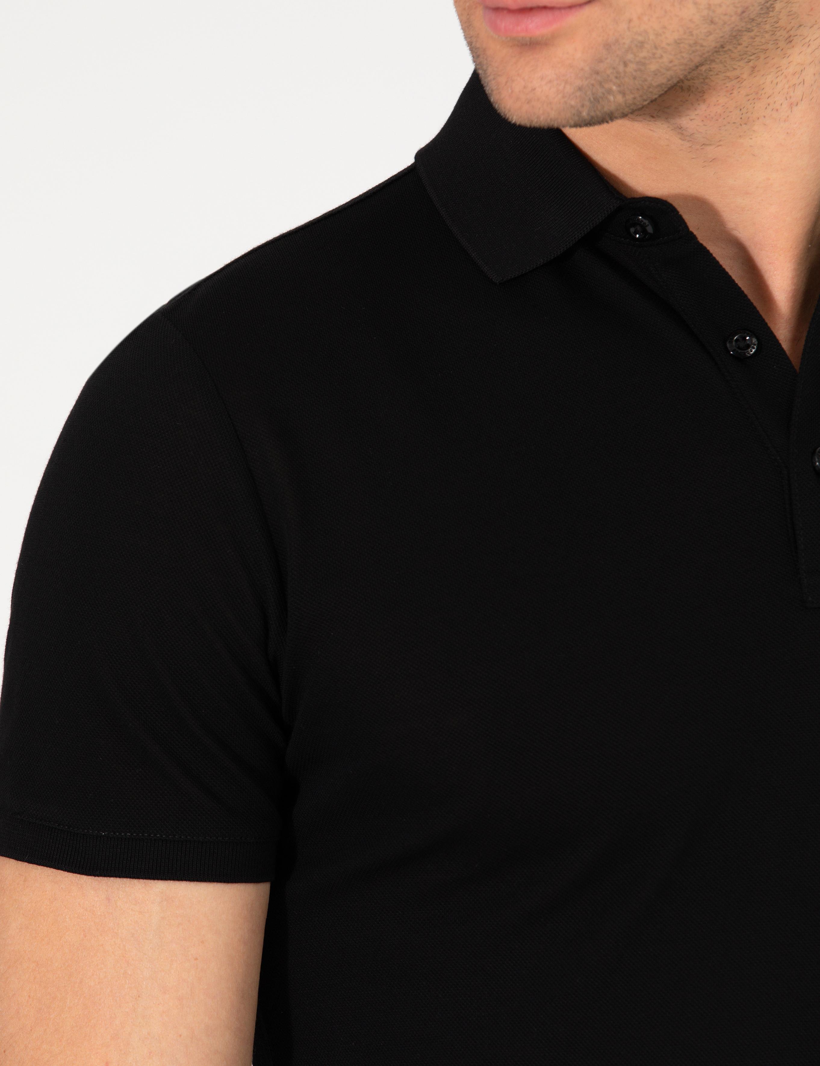 Siyah Polo Yaka Slim Fit Basic T-Shirt - 50265364026