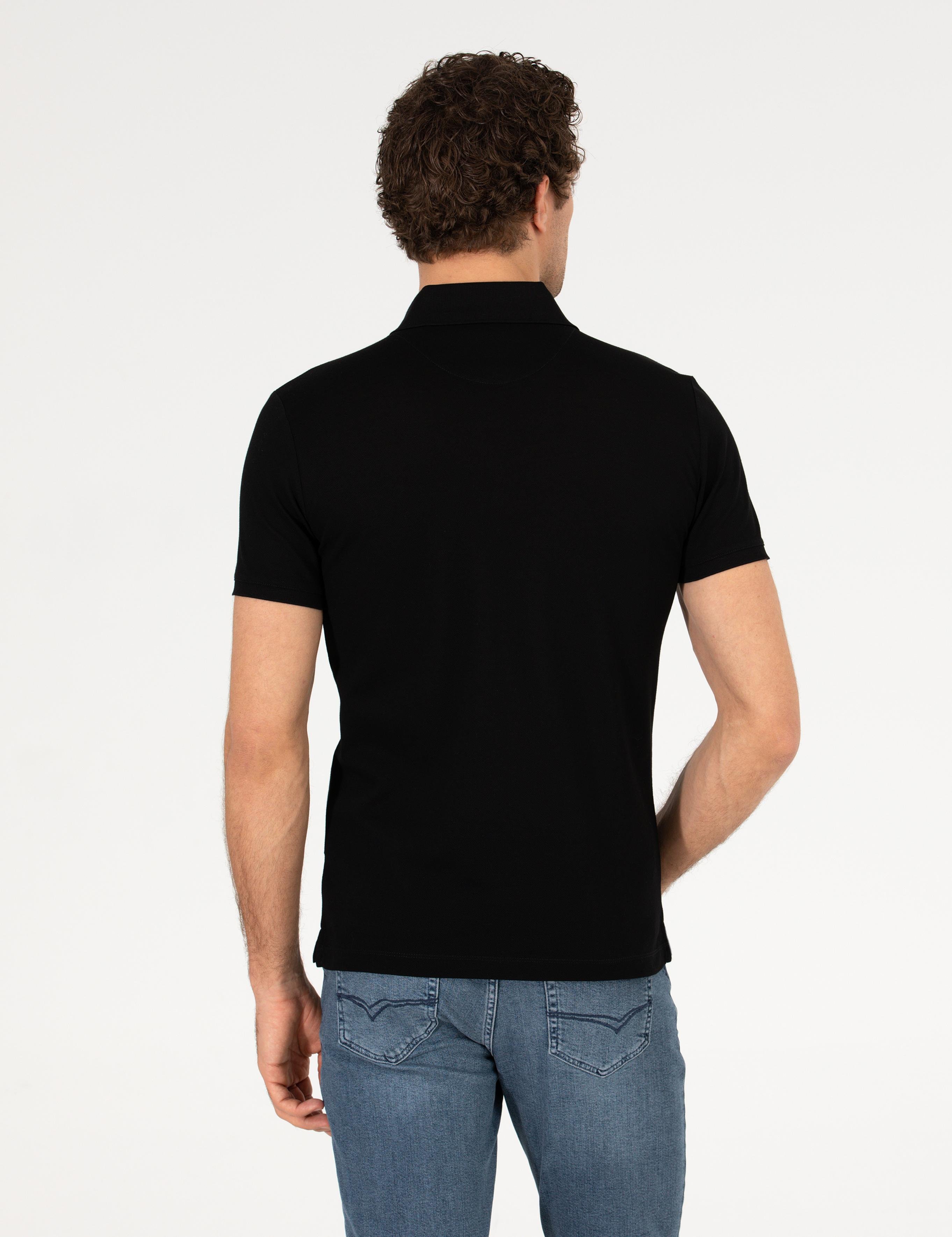 Siyah Polo Yaka Slim Fit Basic T-Shirt - 50265364026