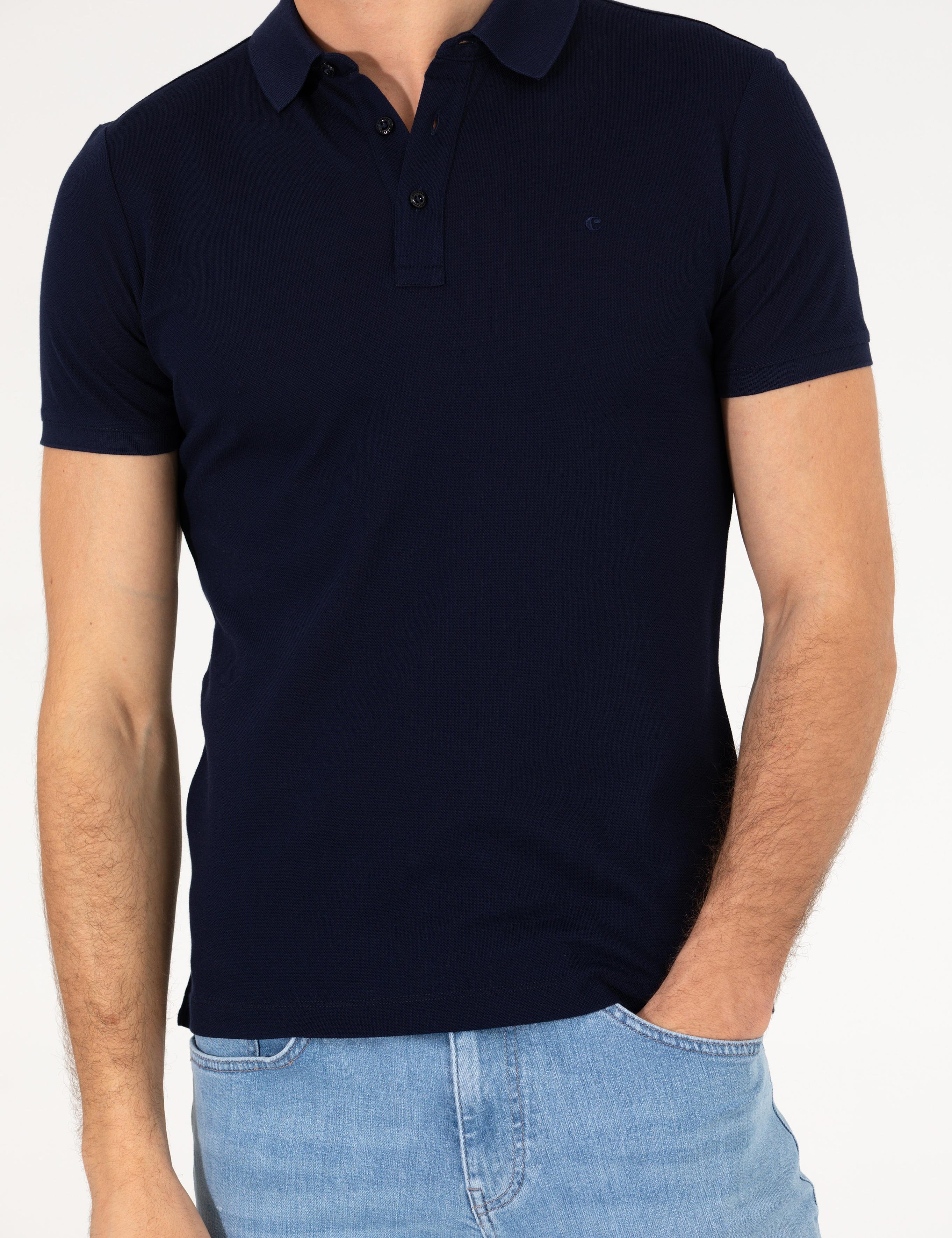 Lacivert Polo Yaka Slim Fit Basic T-Shirt - 50265364066