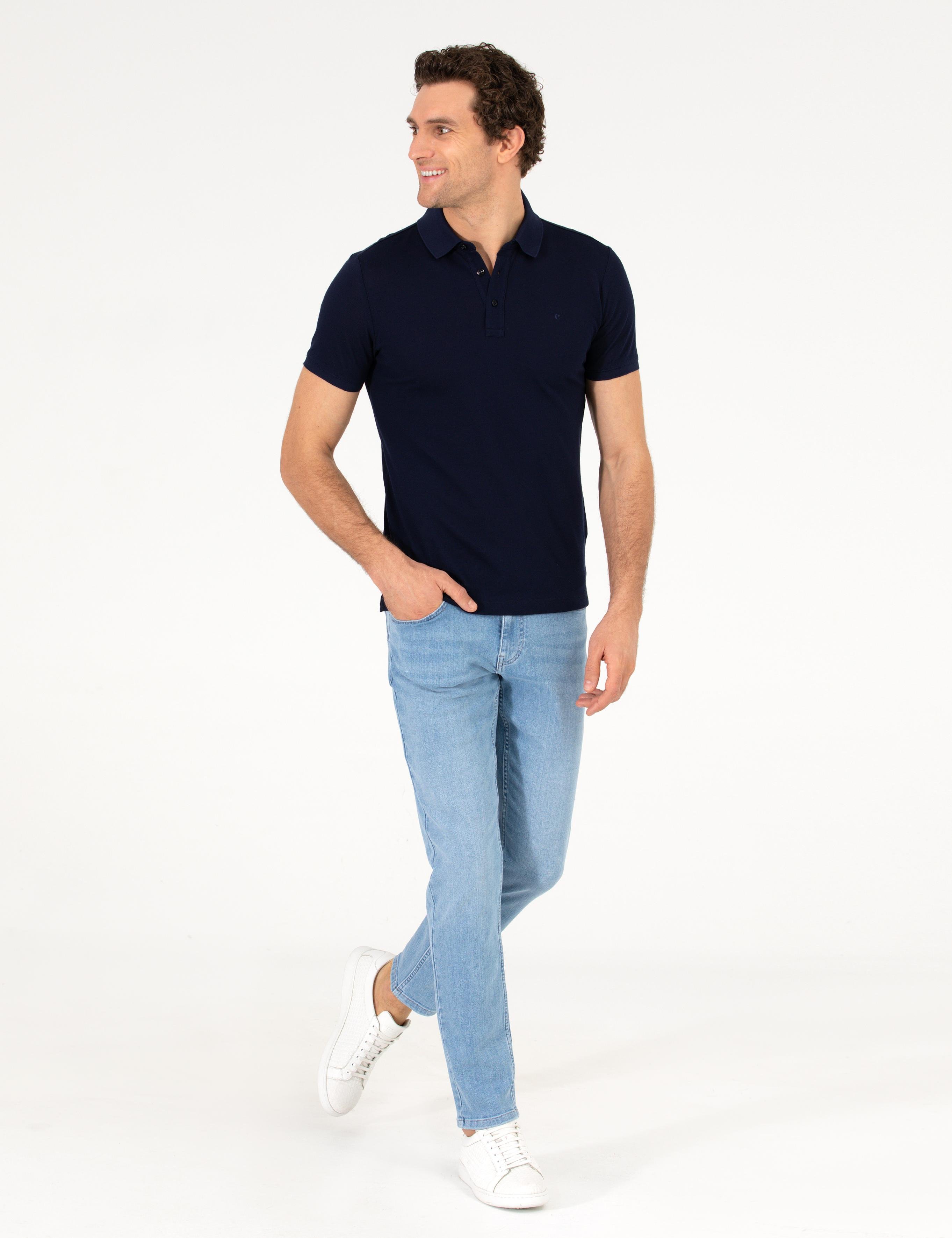 Lacivert Polo Yaka Slim Fit Basic T-Shirt - 50265364066