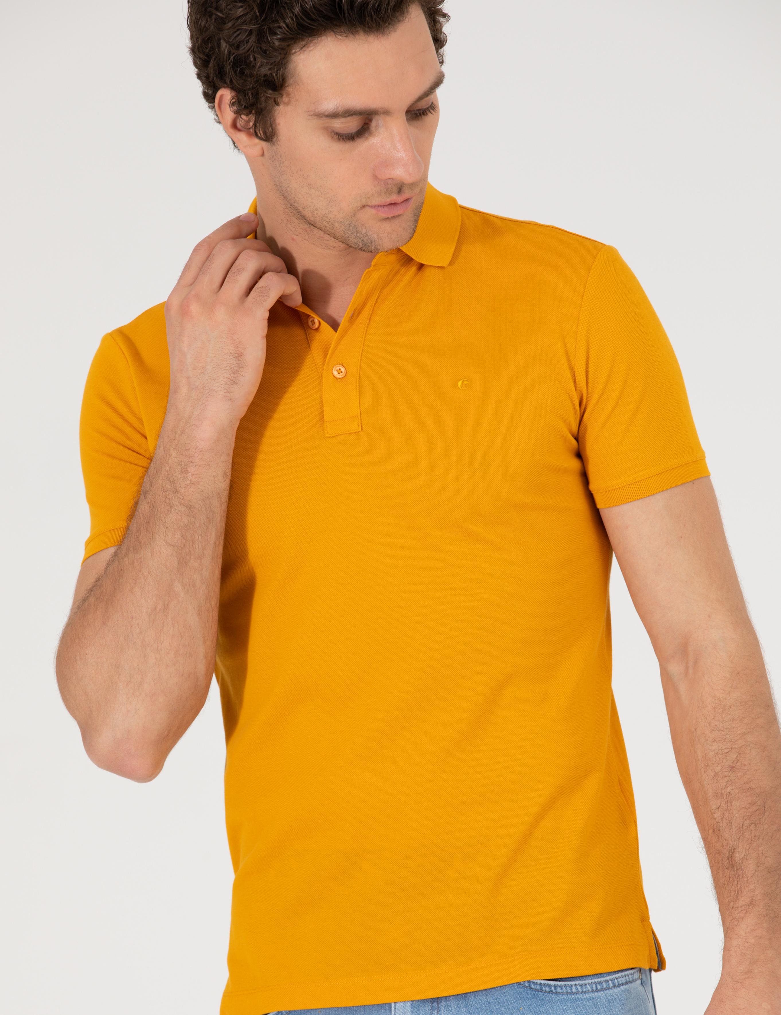 Sarı Polo Yaka Slim Fit Basic T-Shirt - 50265364036