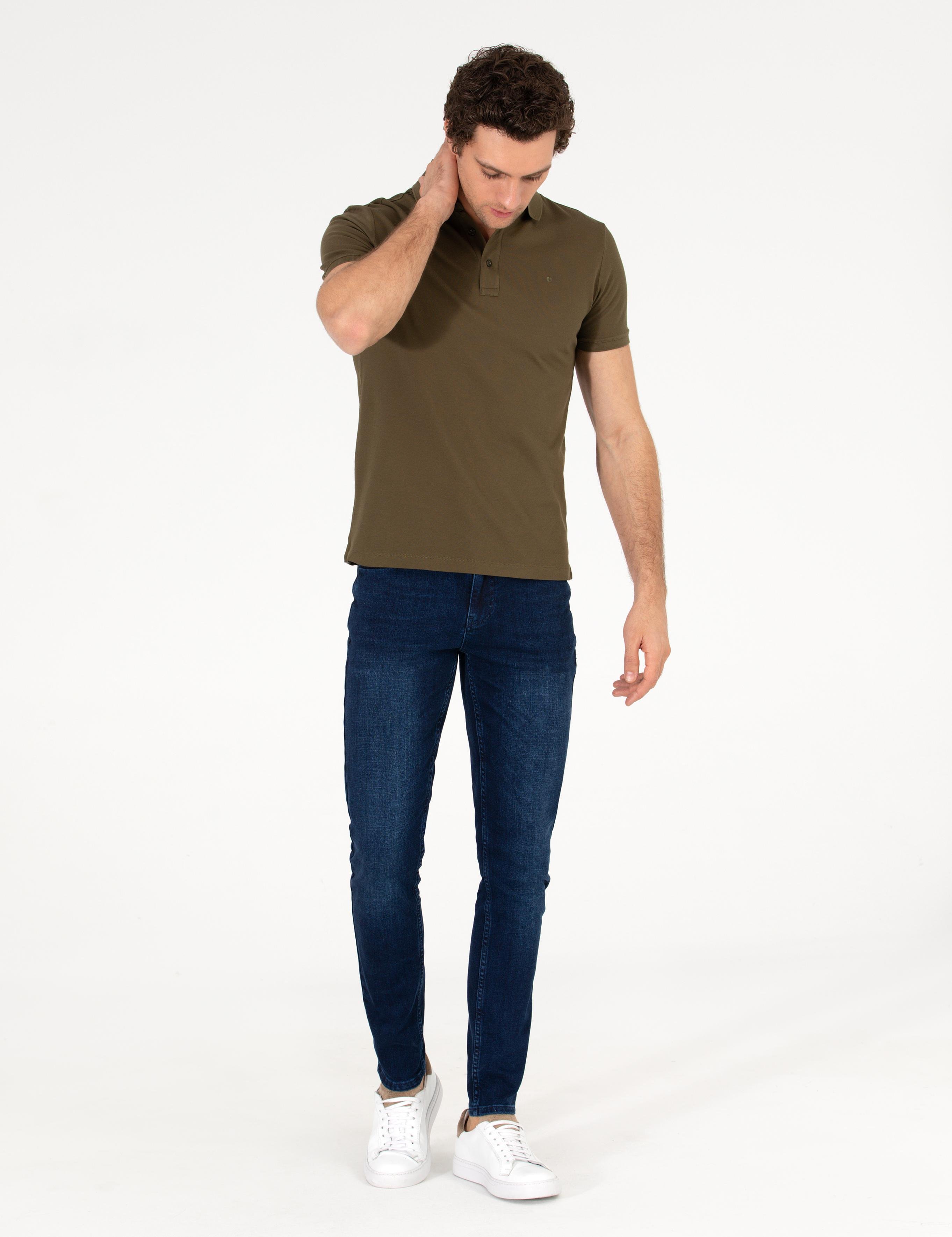 Haki Polo Yaka Slim Fit Basic T-Shirt - 50265364116