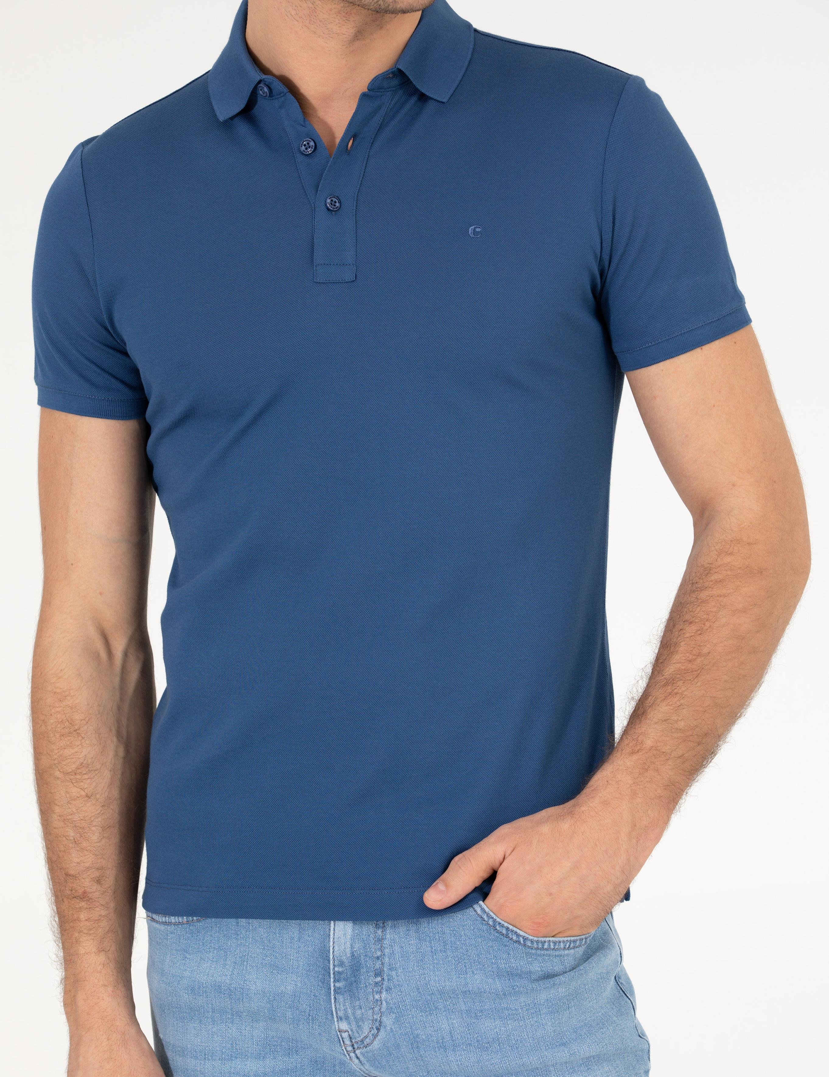 İndigo Polo Yaka Slim Fit Basic T-Shirt