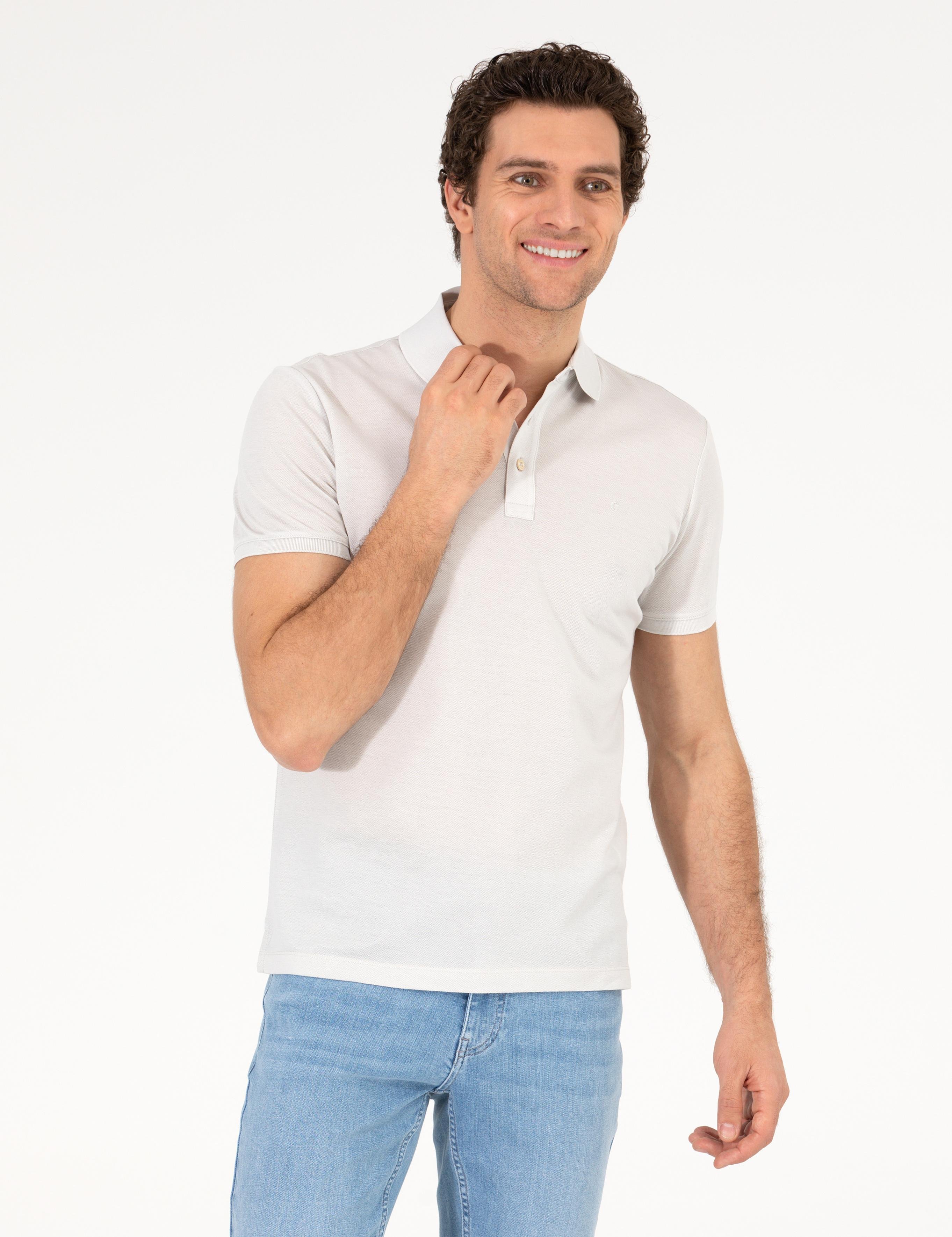 Açık Gri Polo Yaka Slim Fit Basic T-Shirt - 50265364176