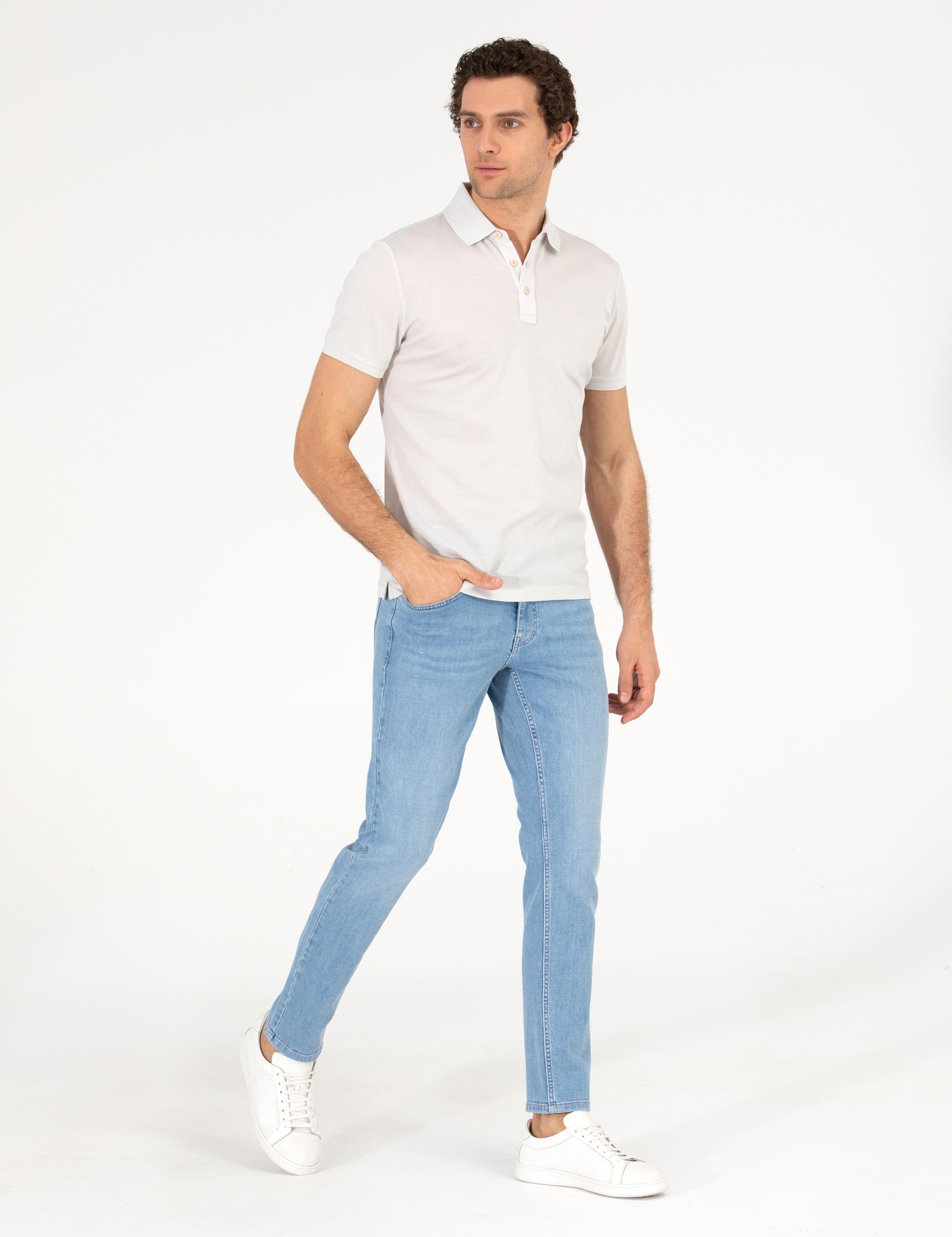 Açık Gri Polo Yaka Slim Fit Basic T-Shirt - 50265364176