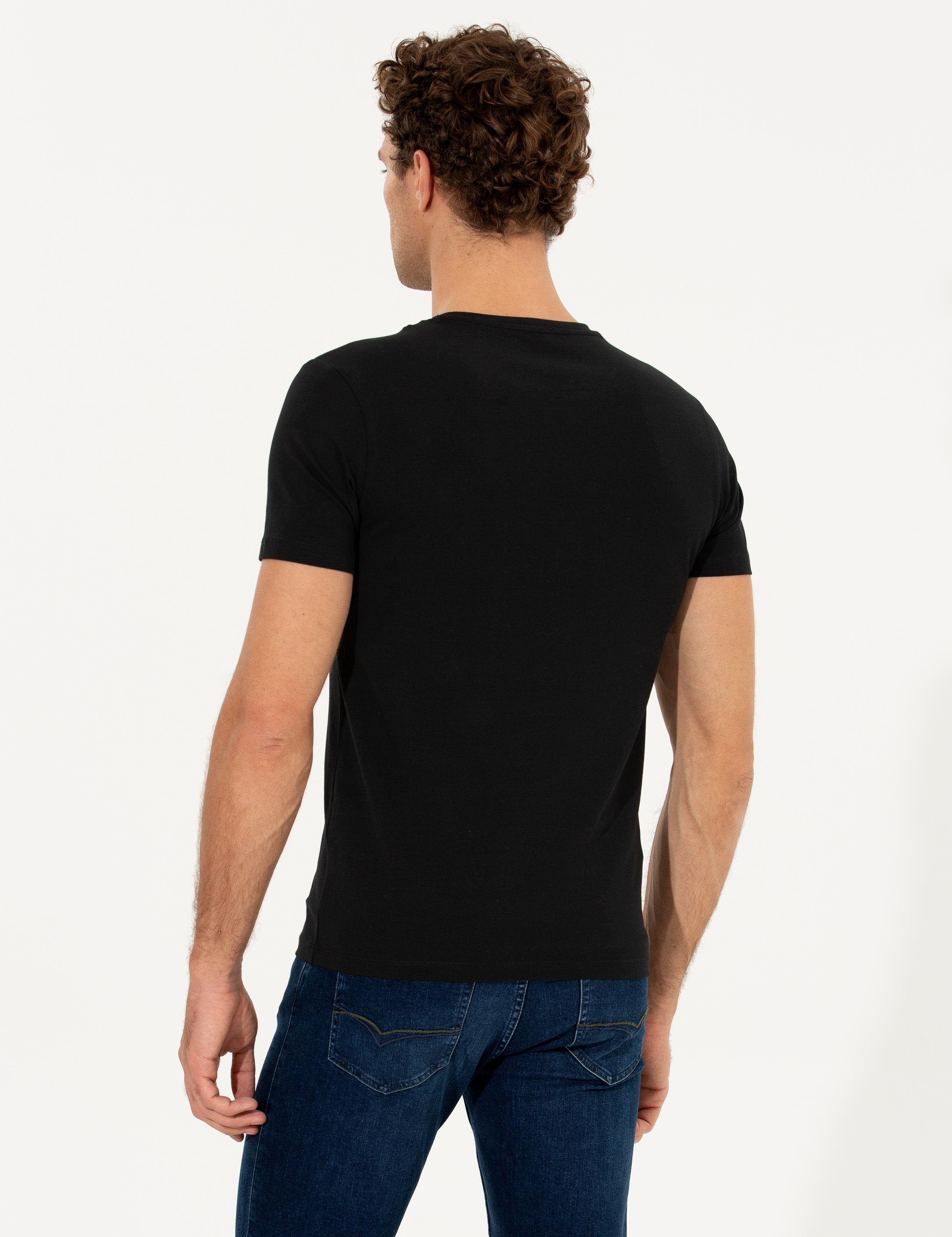 Siyah Bisiklet Yaka Slim Fit Basic T-Shirt