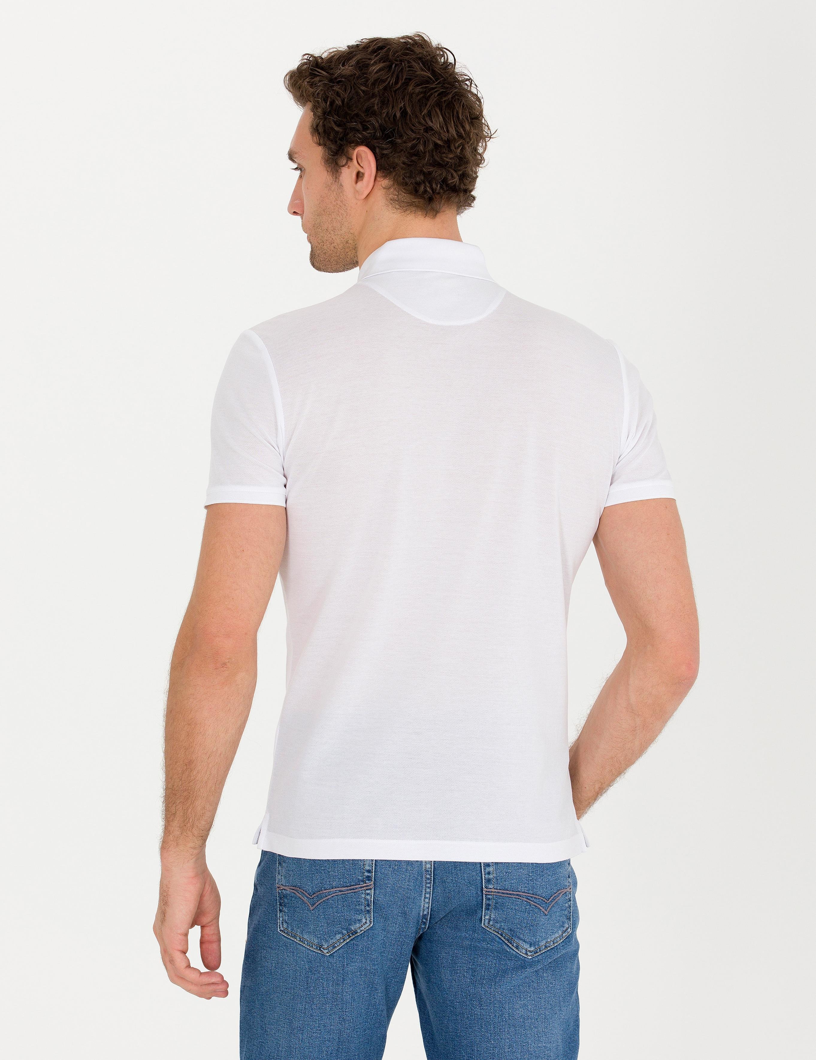Beyaz Polo Yaka Slim Fit Basic T-Shirt