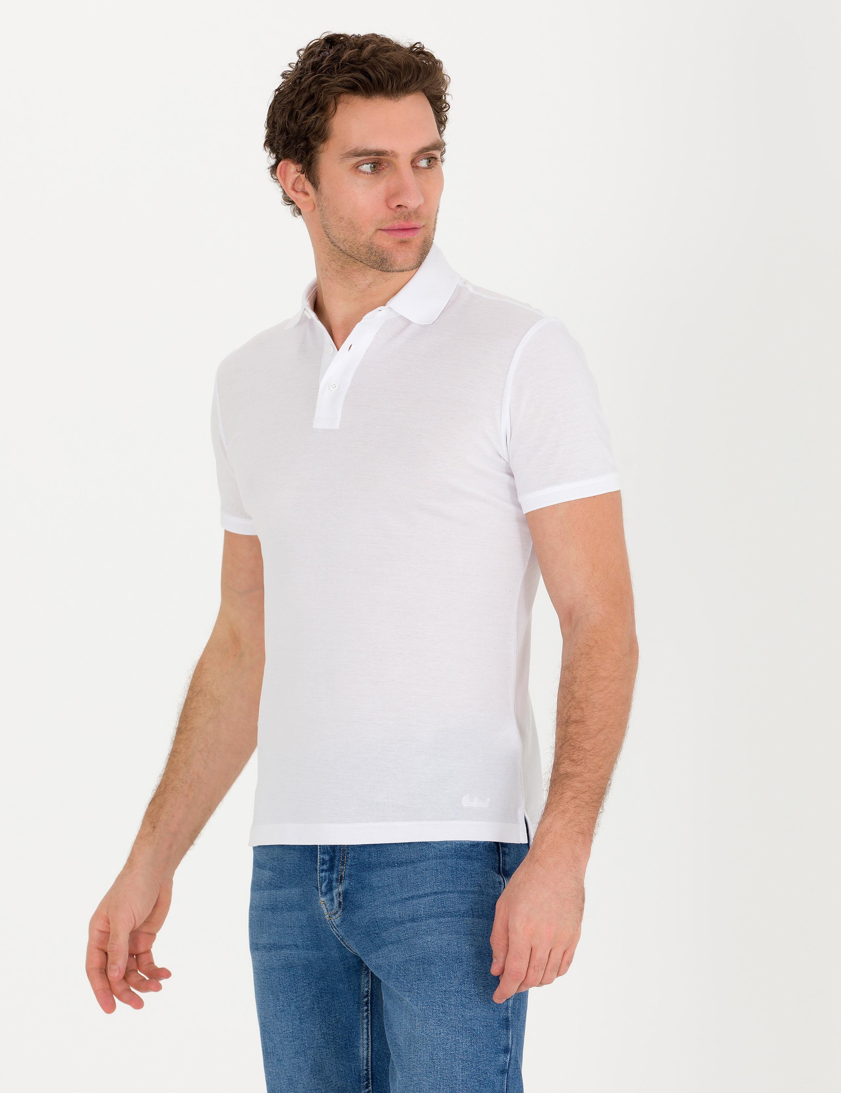 Beyaz Polo Yaka Slim Fit Basic T-Shirt