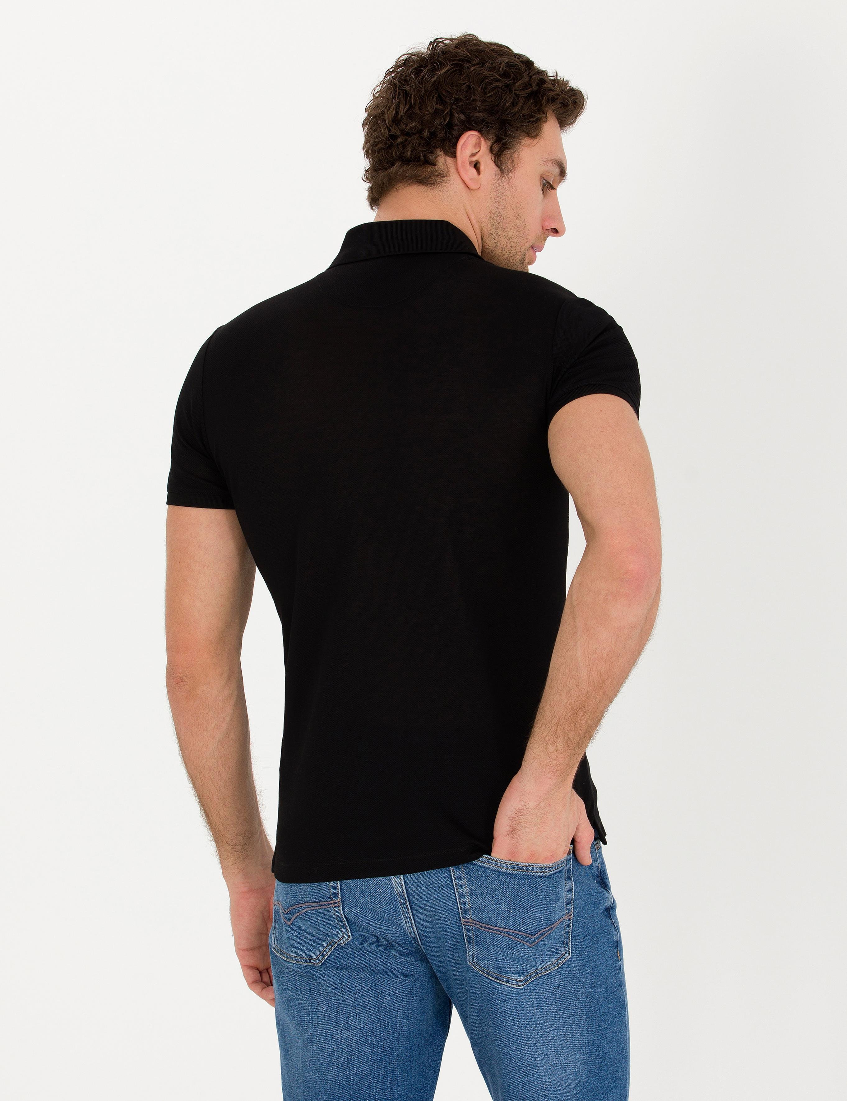 Siyah Polo Yaka Slim Fit Basic T-Shirt - 50267665012