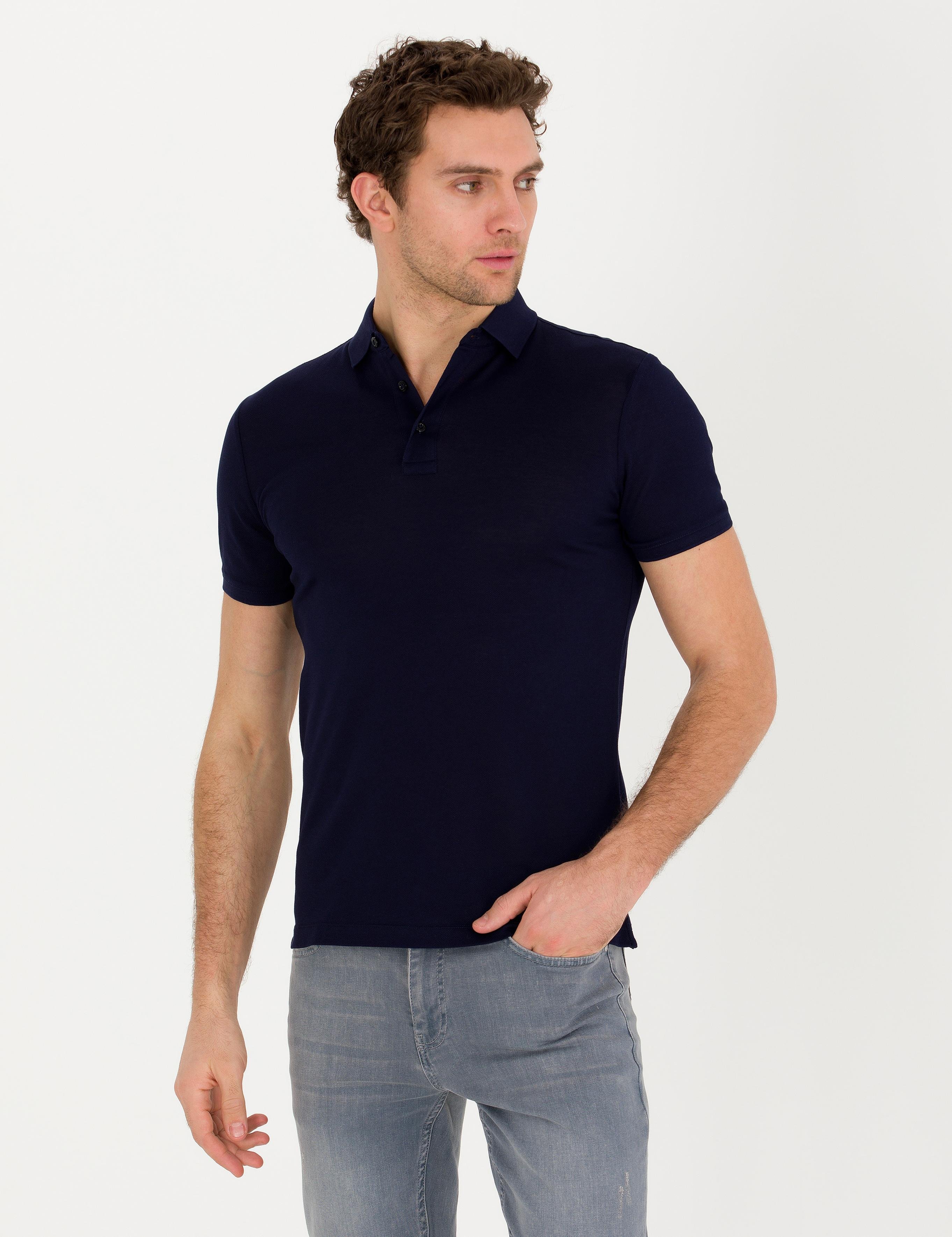 Lacivert Polo Yaka Slim Fit Basic T-Shirt