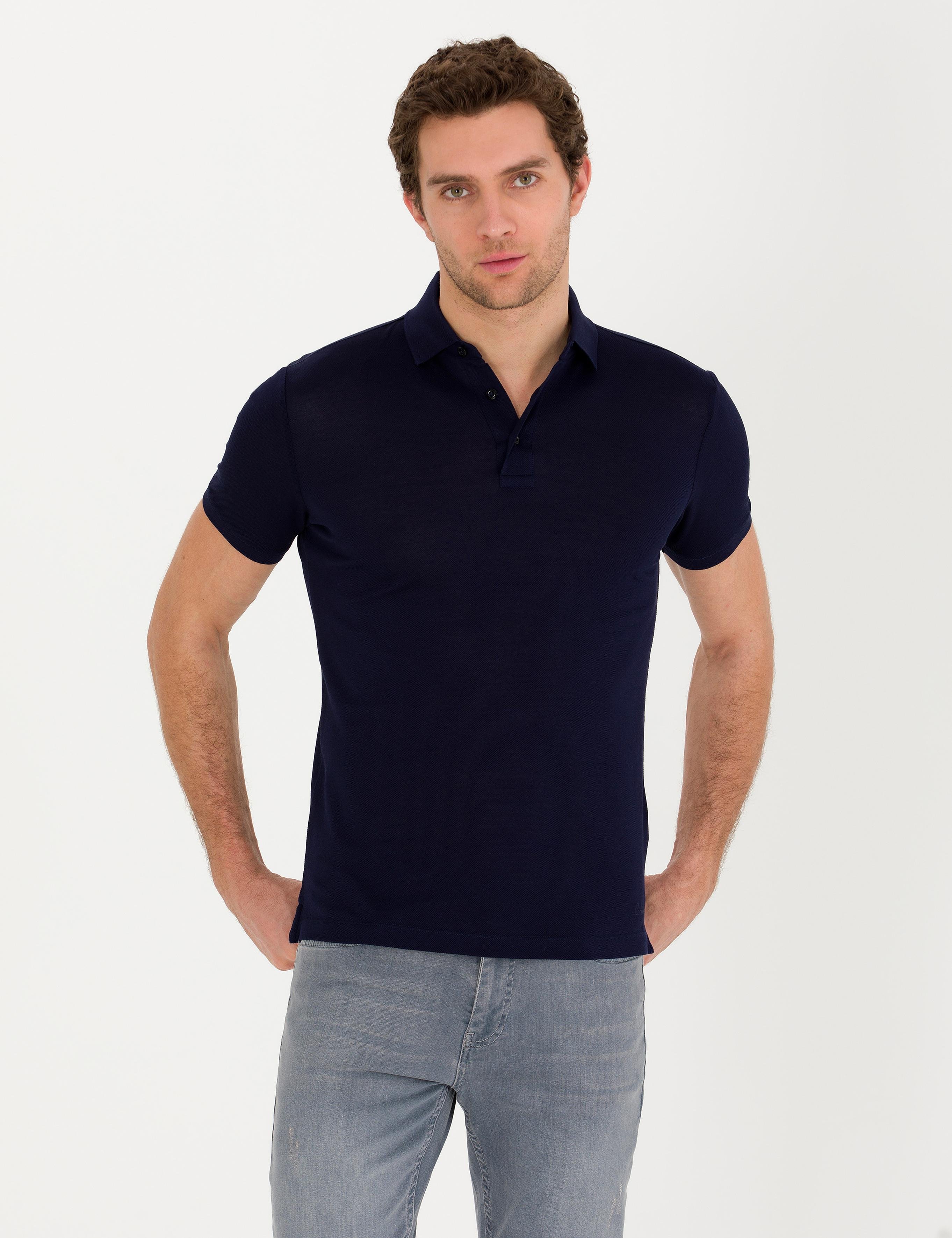 Lacivert Polo Yaka Slim Fit Basic T-Shirt