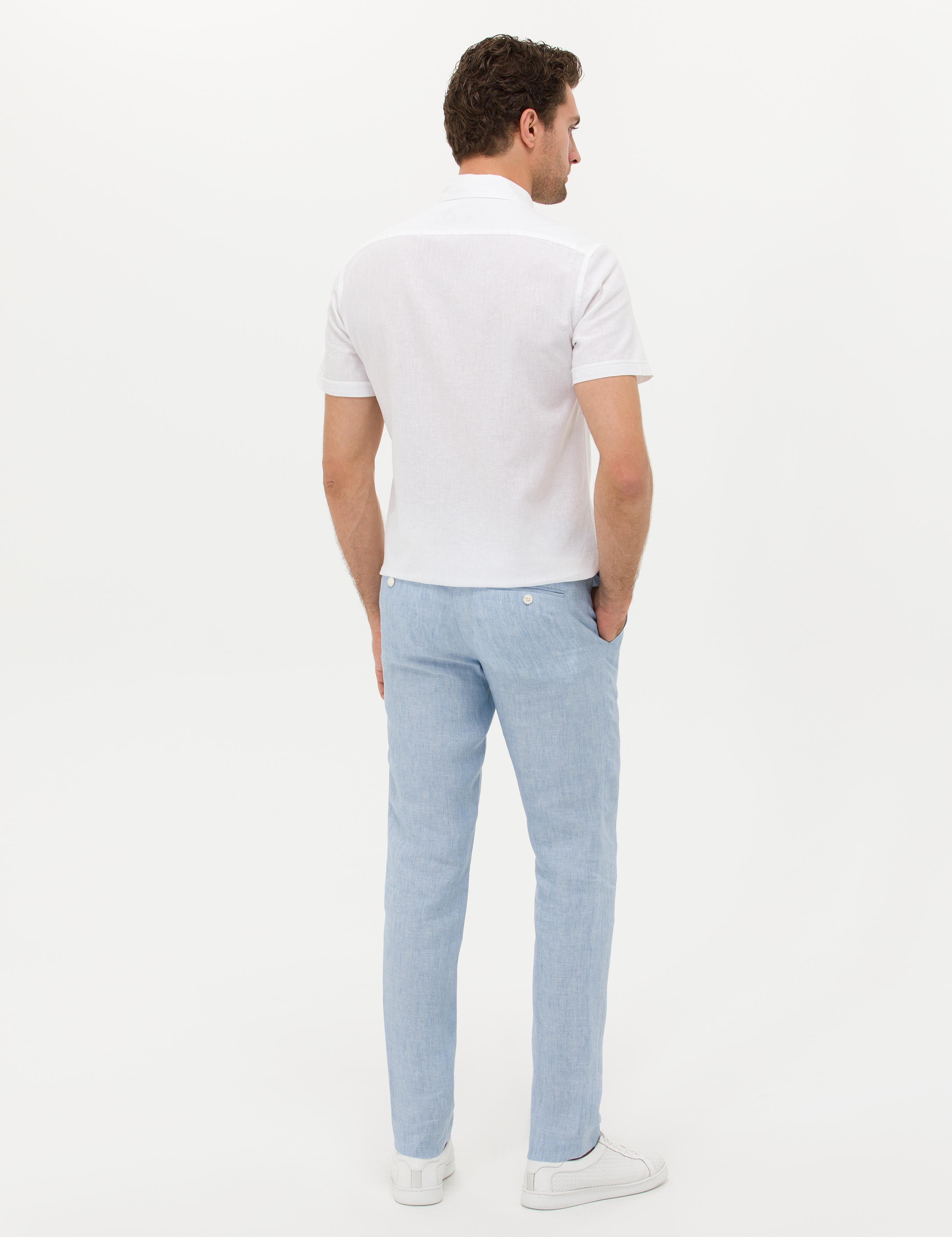 Açık Mavi Slim Fit Klasik Keten Pantolon