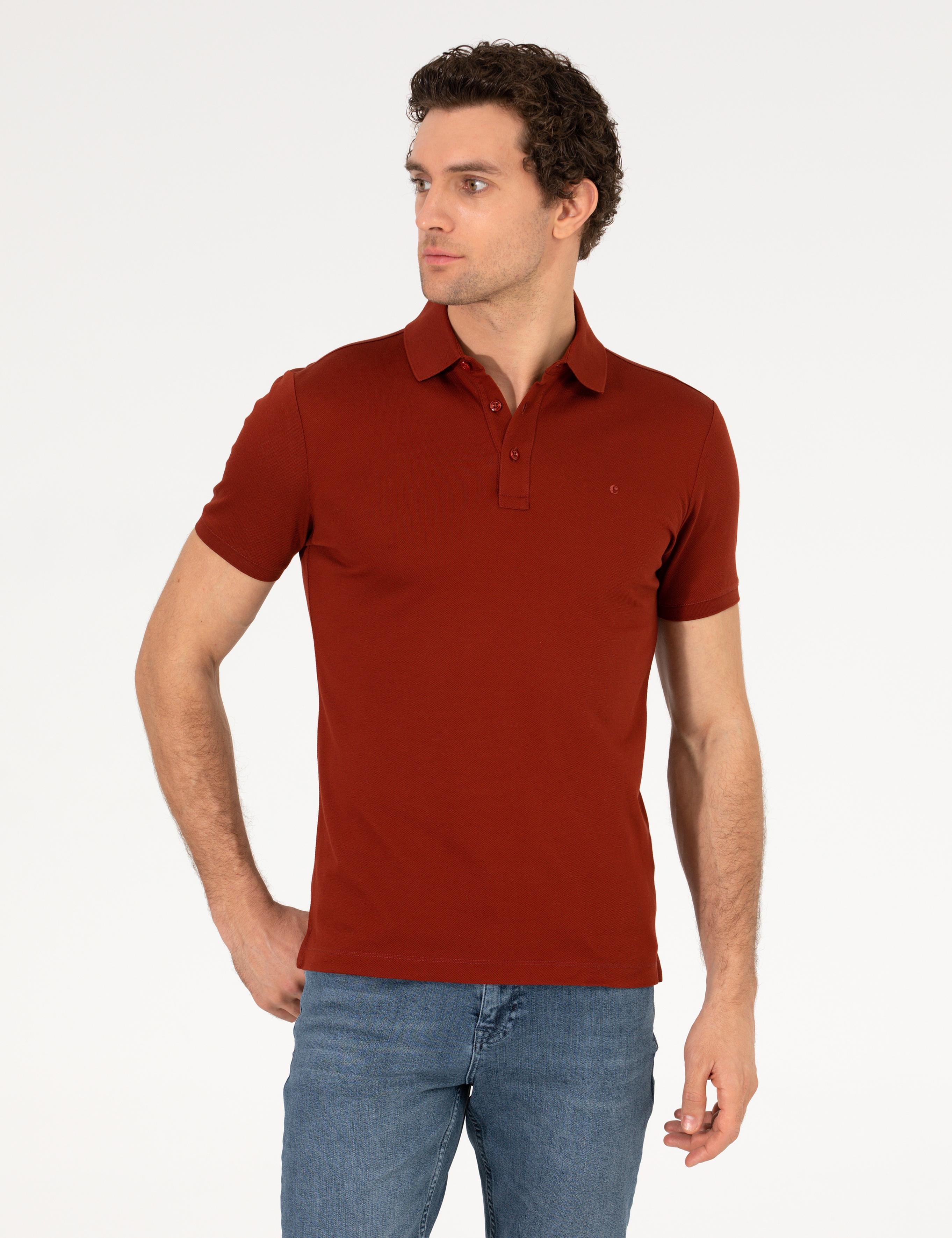 Kiremit Polo Yaka Slim Fit Basic T-Shirt - 50265364056