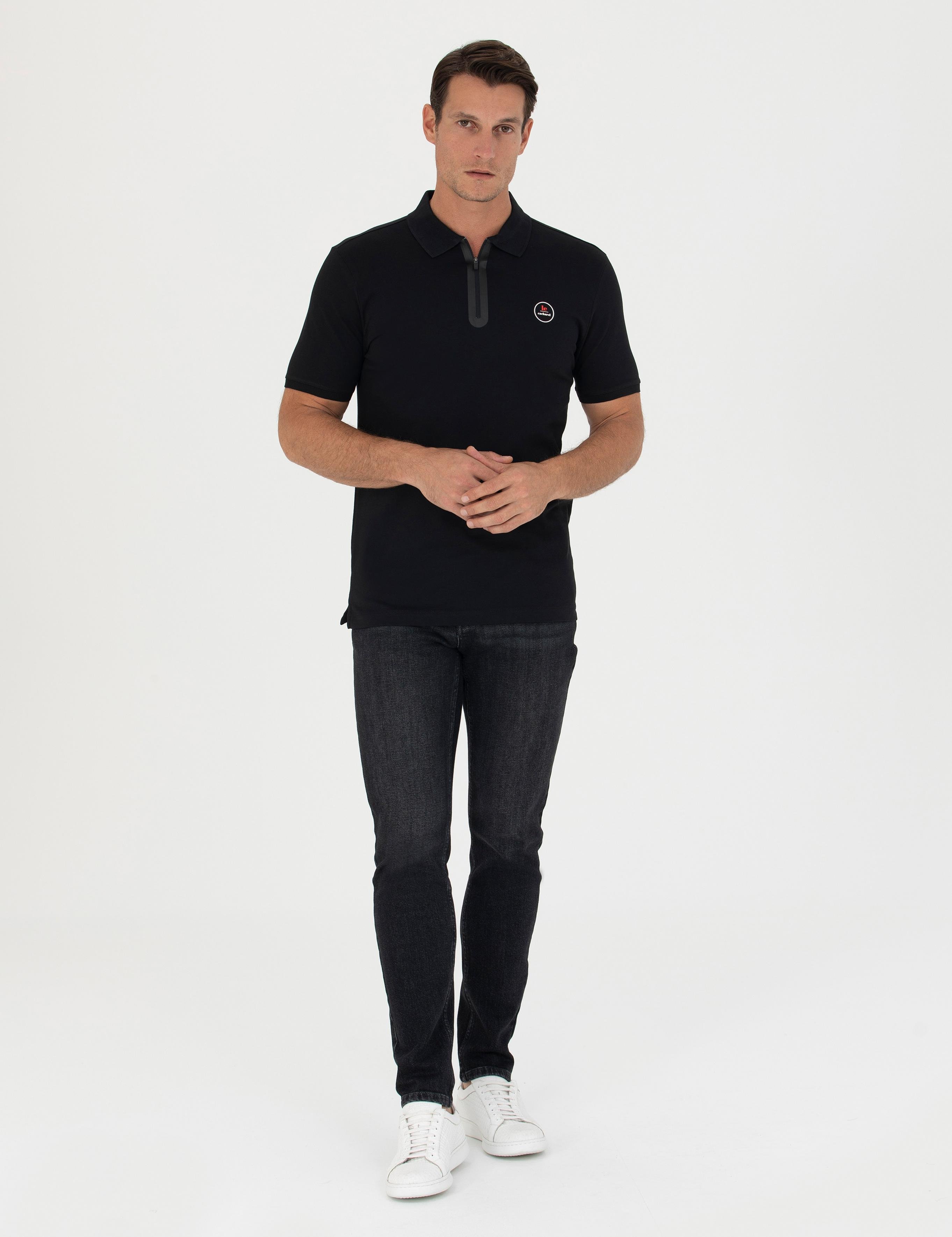 Siyah Polo Yaka Slim Fit T-Shirt