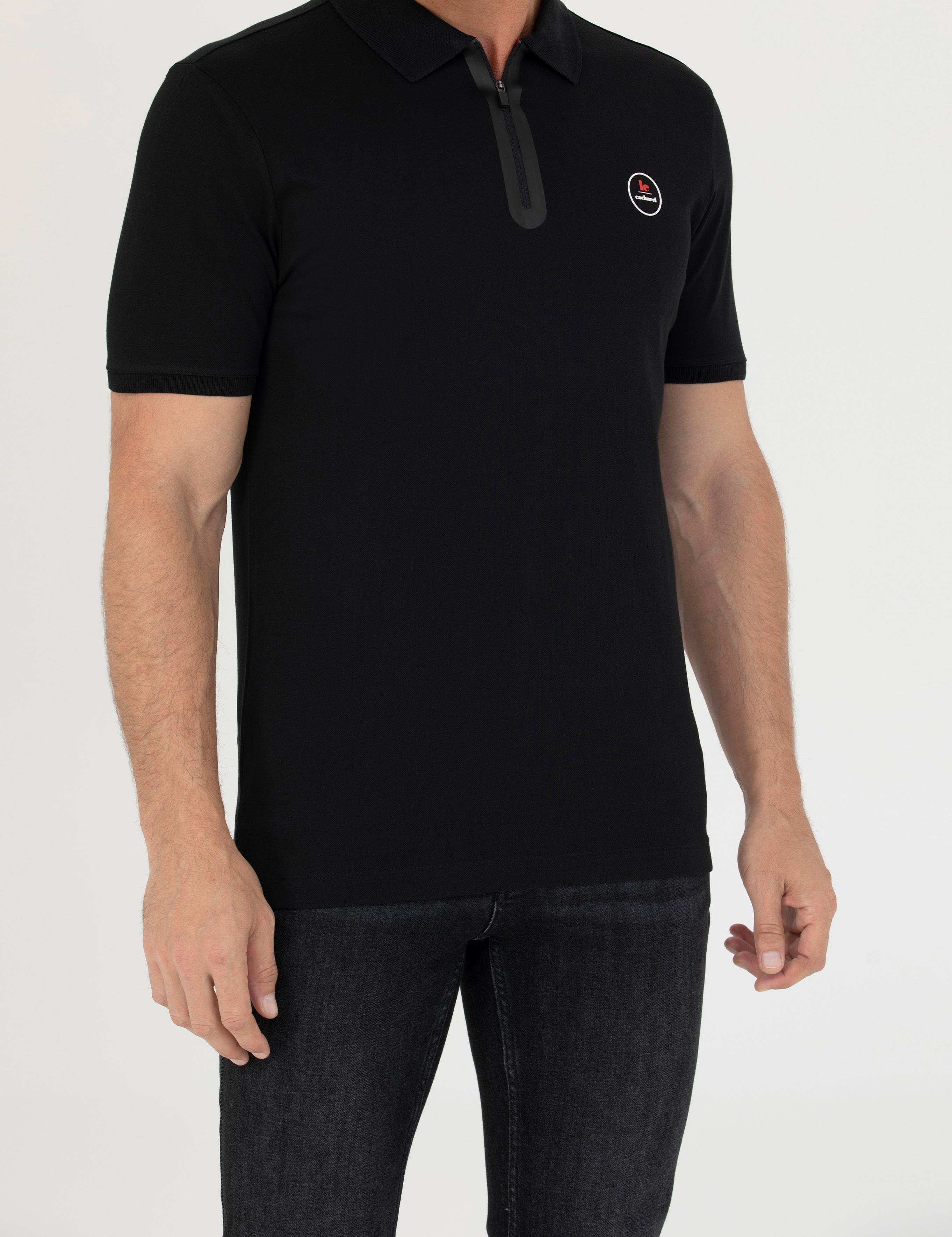 Siyah Polo Yaka Slim Fit T-Shirt